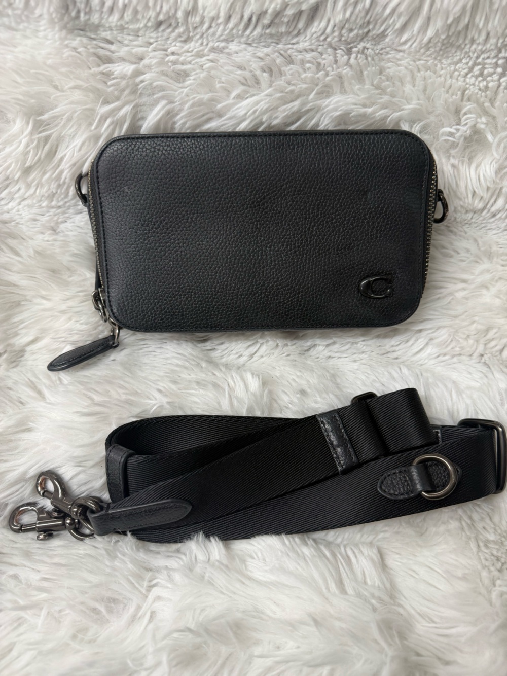 Coach Black Pebbled Leather Belt Bag with Detachable Strap